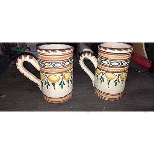 2- vintage, hand-painted ceramic mugs, Toledo, Spain Talavera or Toledo pottery